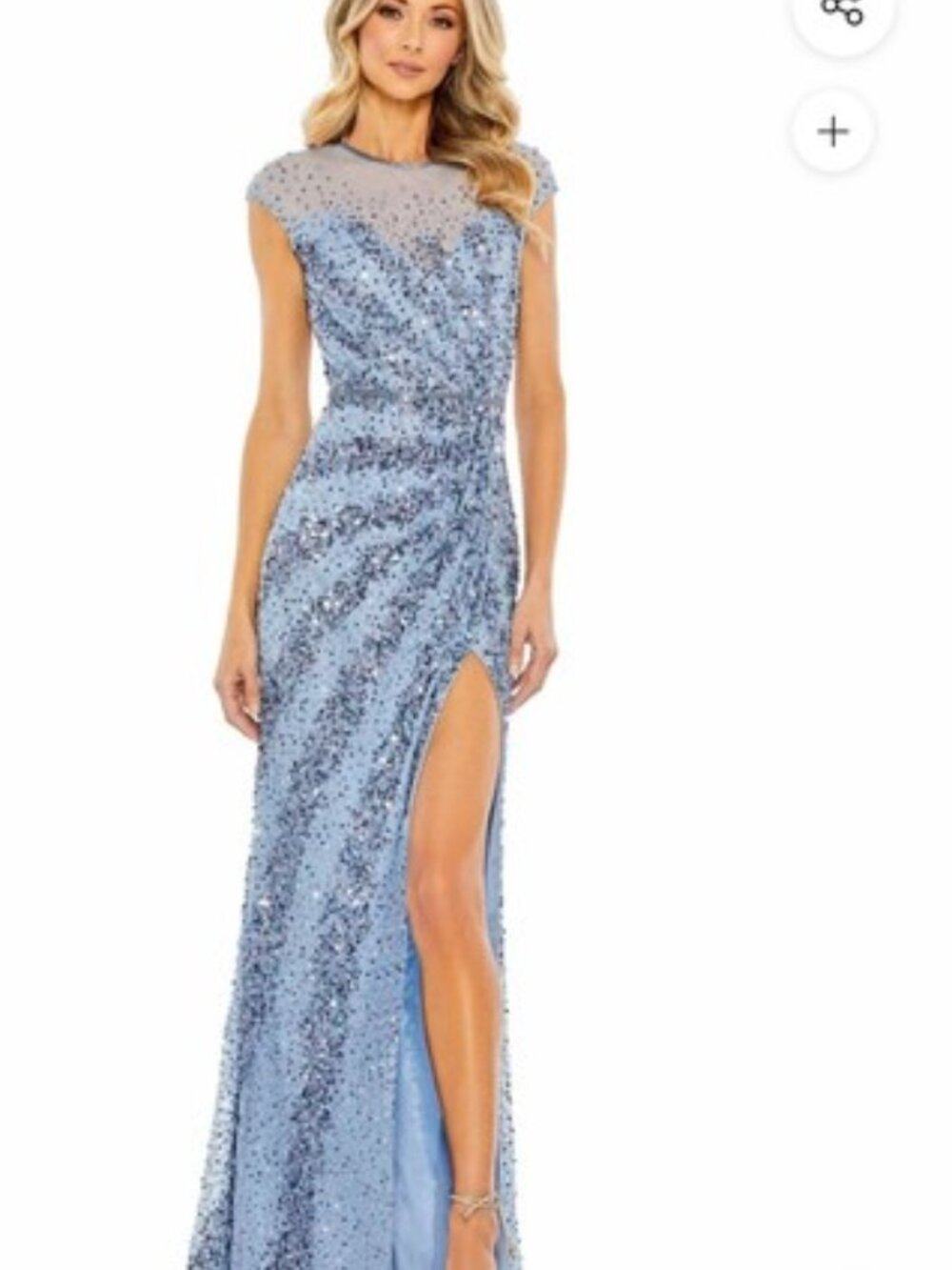 NWT MAC DUGGAL Blue Embellished Illusion High Neck Cap Sleeve Gown Size 6
